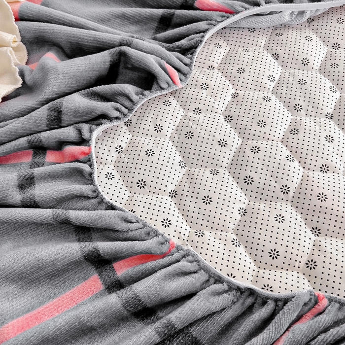 91家纺网 家纺一手货源 找家纺 情煊家纺 2025新款保暖牛奶绒夹棉床笠-花边款 乐拼字母