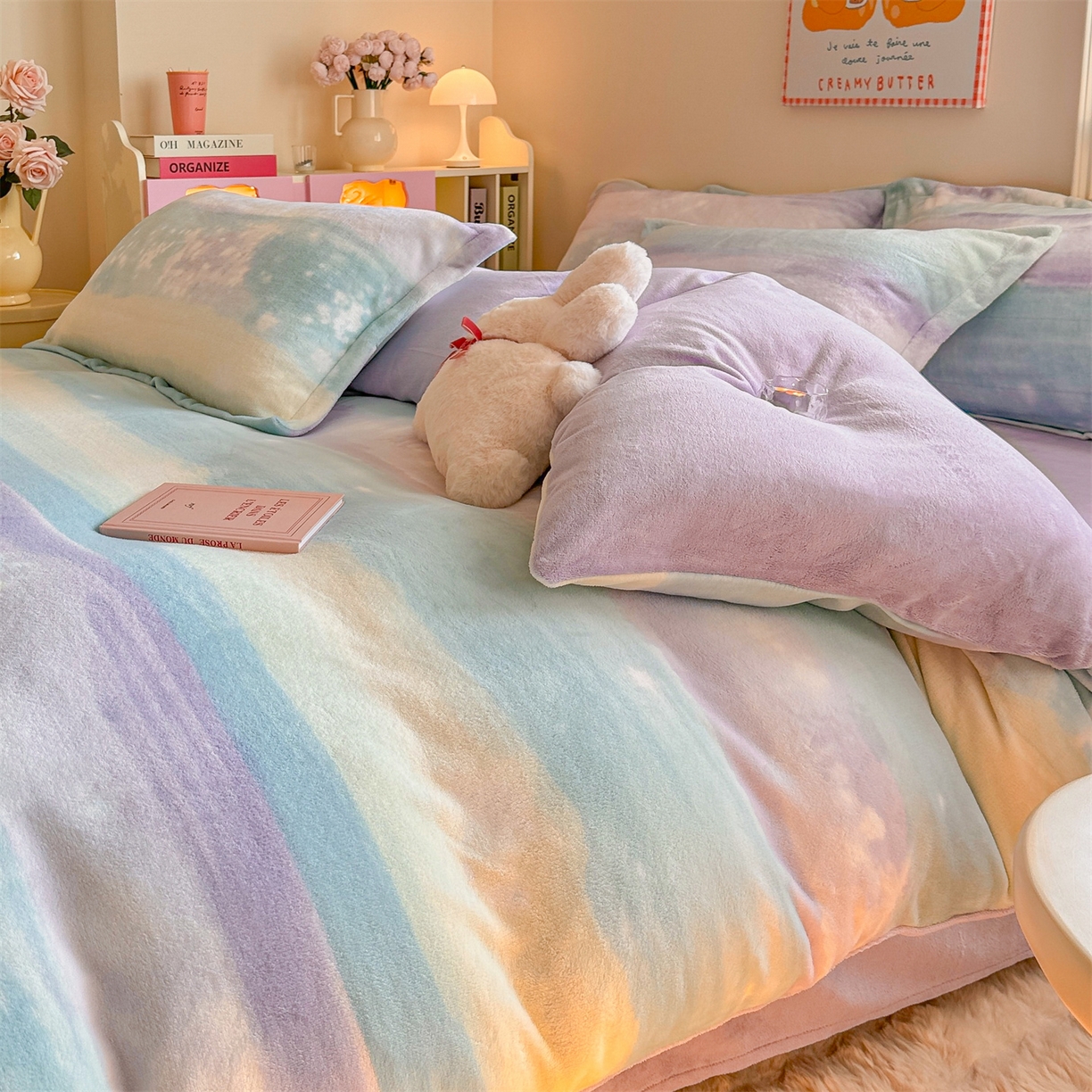 91家纺网 家纺一手货源 找家纺 名兮家居 2025秋冬新款加厚高克重牛奶绒单被套 彩色的梦