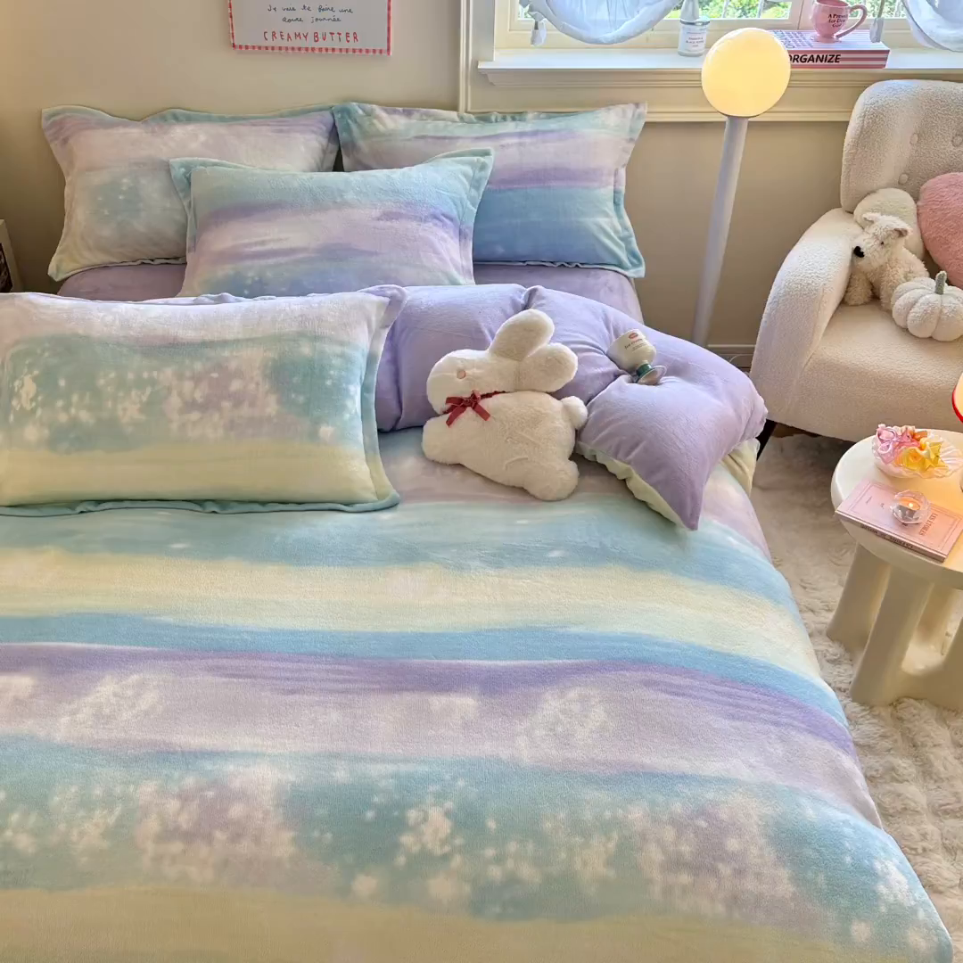 91家纺网 家纺一手货源 找家纺 名兮家居 2025秋冬新款加厚高克重牛奶绒单被套 彩色的梦