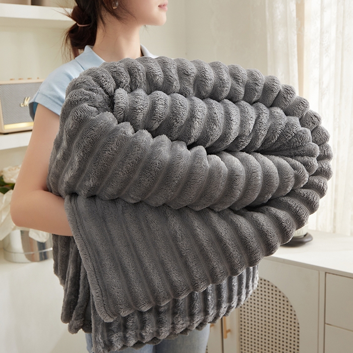 楼兰公主毛毯专供 2025新款大抽条+羊羔绒绒毯盖毯毯子 单层大抽条绒毯-浅灰