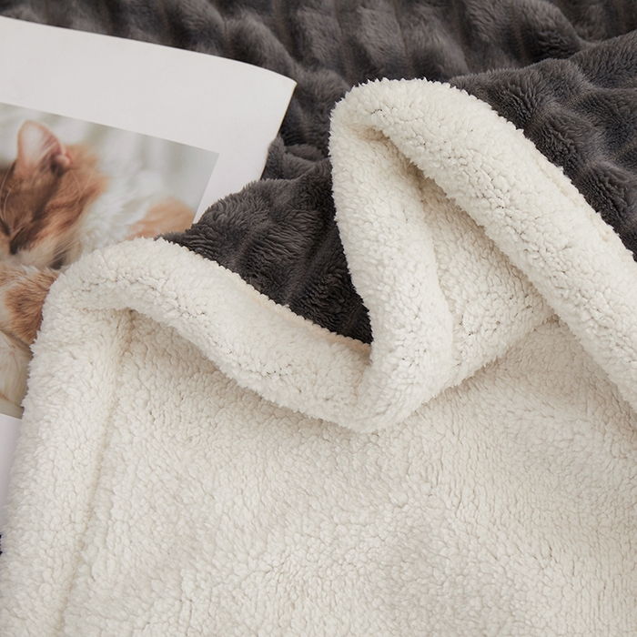 91家纺网 家纺一手货源 找家纺 楼兰公主毛毯专供 2025新款大抽条+羊羔绒绒毯盖毯毯子 双层大抽条+羊羔绒绒毯-深灰