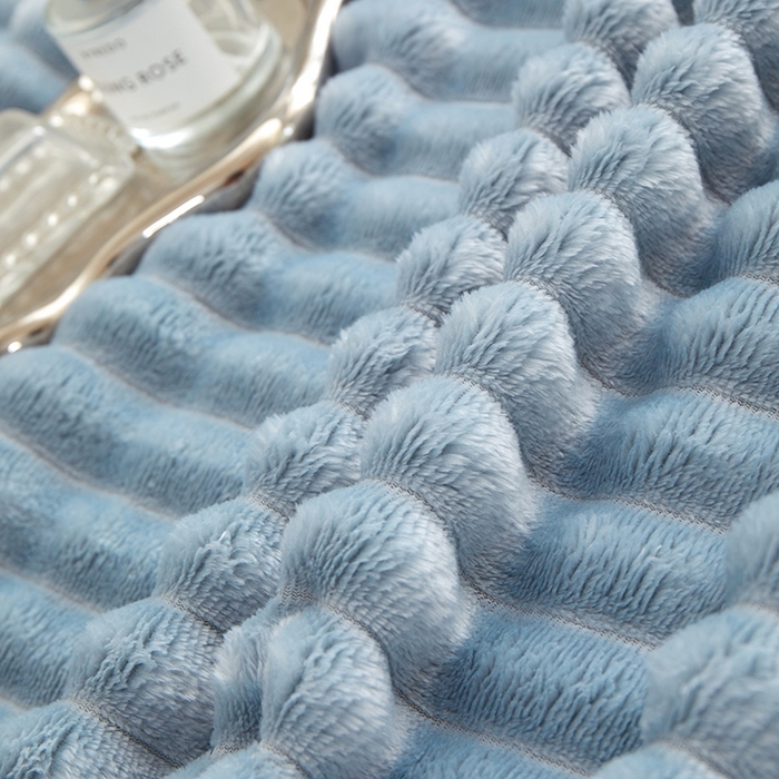 91家纺网 家纺一手货源 找家纺 楼兰公主毛毯专供 2025新款大抽条+羊羔绒绒毯盖毯毯子 单层大抽条绒毯-蓝灰