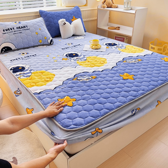 91家纺网 家纺一手货源 找家纺 （总）情煊家纺 2025新款保暖牛奶绒夹棉床笠-床笠款