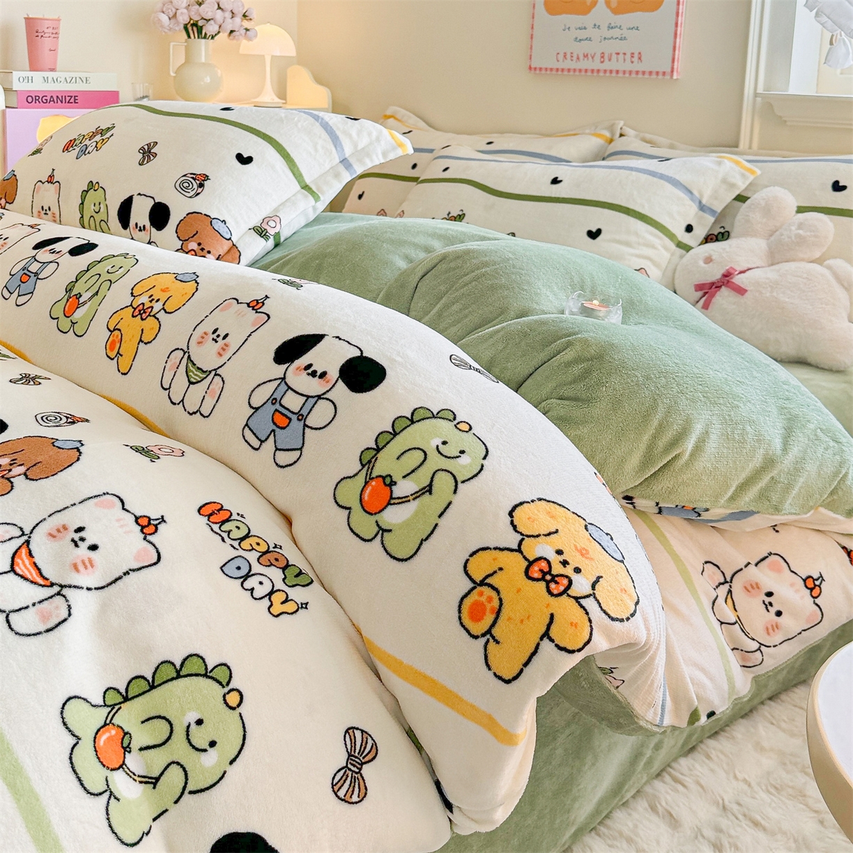 91家纺网 家纺一手货源 找家纺 名兮家居 2025秋冬新款加厚高克重牛奶绒单被套 快乐宝贝