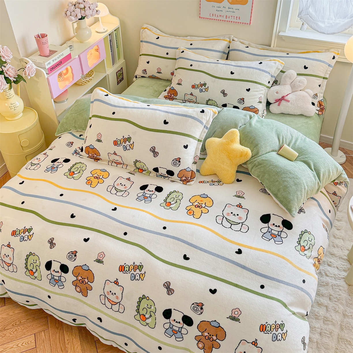 91家纺网 家纺一手货源 找家纺 名兮家居 2025秋冬新款加厚高克重牛奶绒单被套 快乐宝贝