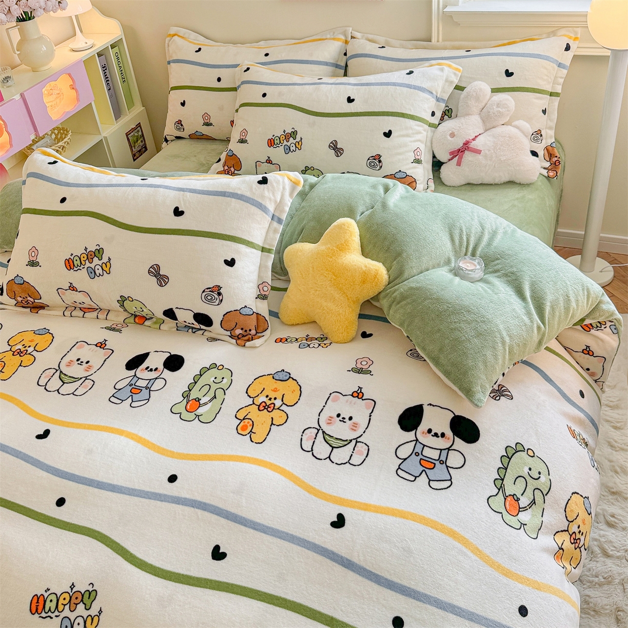 91家纺网 家纺一手货源 找家纺 名兮家居 2025秋冬新款加厚高克重牛奶绒单被套 快乐宝贝