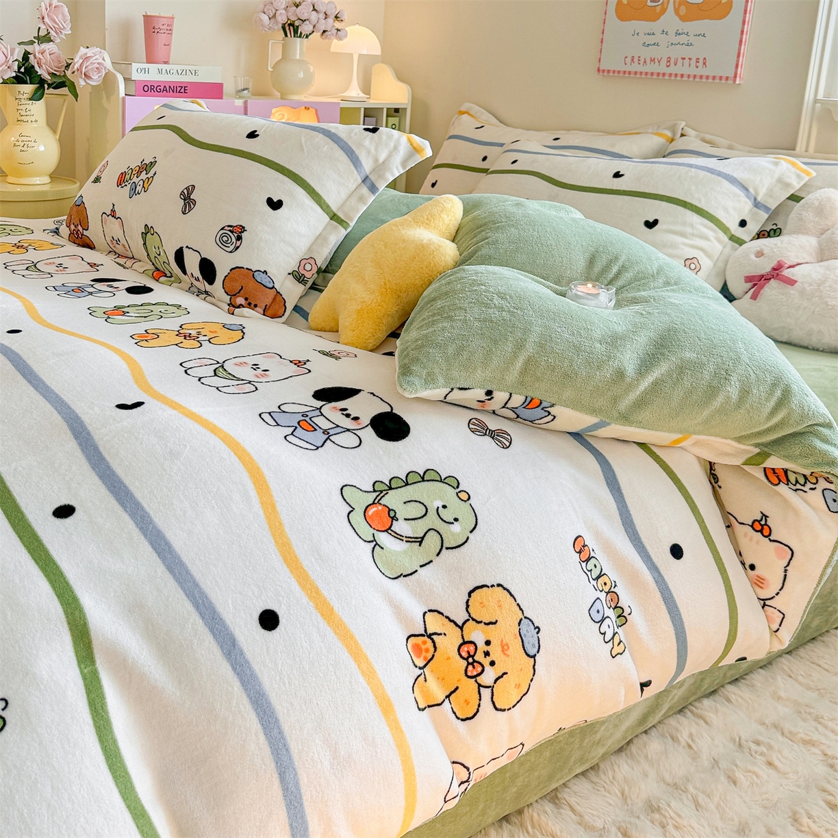 91家纺网 家纺一手货源 找家纺 名兮家居 2025秋冬新款加厚高克重牛奶绒单被套 快乐宝贝