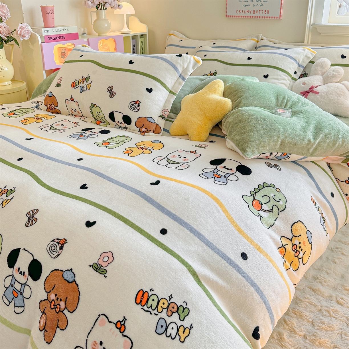 91家纺网 家纺一手货源 找家纺 名兮家居 2025秋冬新款加厚高克重牛奶绒单被套 快乐宝贝