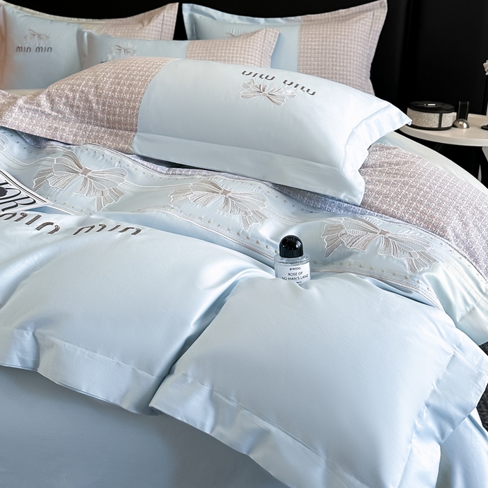 91家纺网 家纺一手货源 找家纺 苏美 2025新款全棉肌理纹绣花四件套-雅菲系列 雅菲-蓝