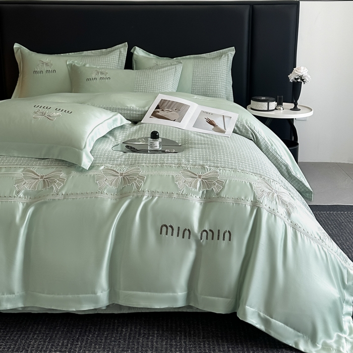 91家纺网 家纺一手货源 找家纺 苏美 2025新款全棉肌理纹绣花四件套-雅菲系列 雅菲-绿