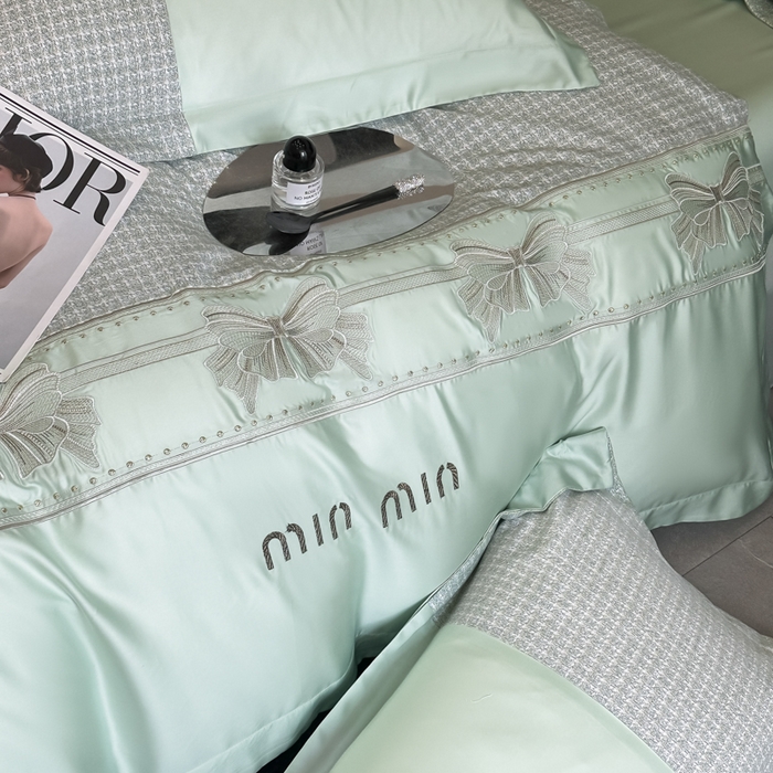 91家纺网 家纺一手货源 找家纺 苏美 2025新款全棉肌理纹绣花四件套-雅菲系列 雅菲-绿