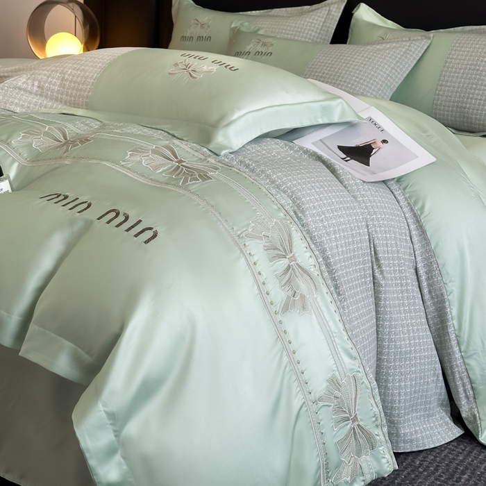 91家纺网 家纺一手货源 找家纺 苏美 2025新款全棉肌理纹绣花四件套-雅菲系列 雅菲-绿