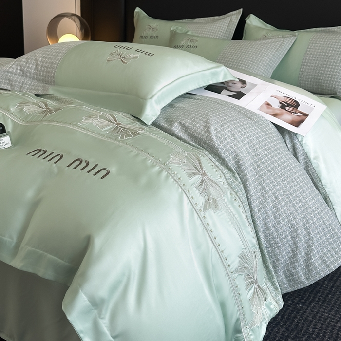 91家纺网 家纺一手货源 找家纺 苏美 2025新款全棉肌理纹绣花四件套-雅菲系列 雅菲-绿
