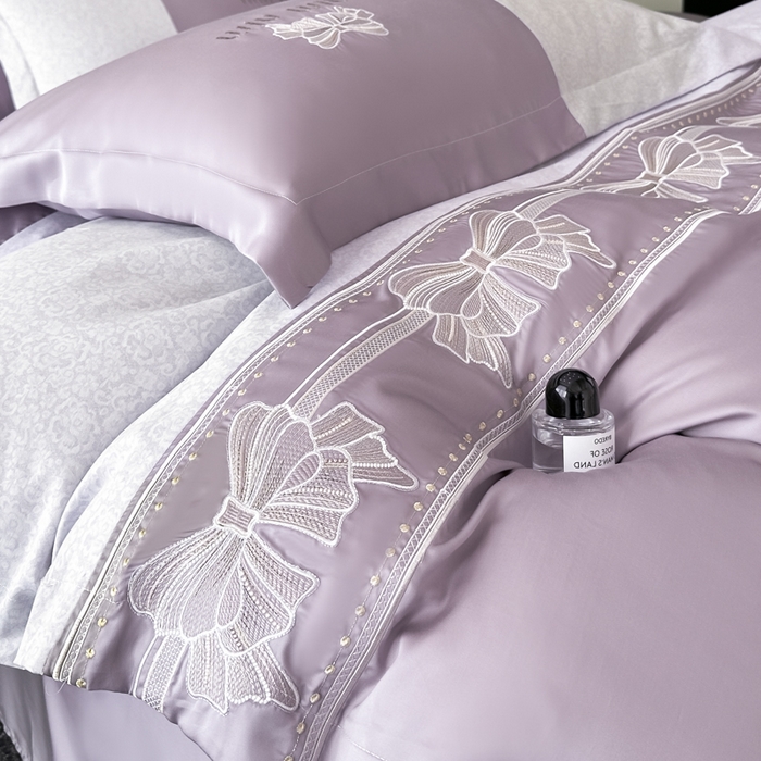 91家纺网 家纺一手货源 找家纺 苏美 2025新款全棉肌理纹绣花四件套-雅菲系列 雅菲-紫