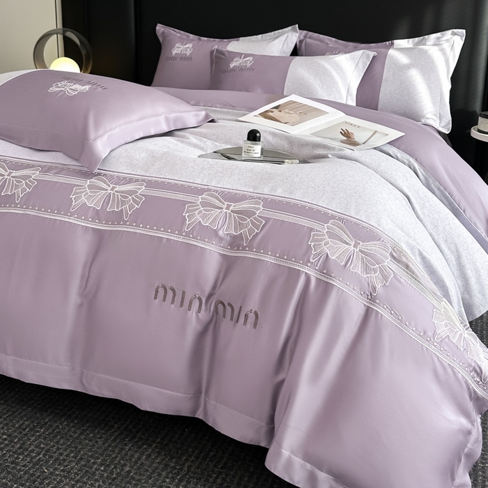 91家纺网 家纺一手货源 找家纺 苏美 2025新款全棉肌理纹绣花四件套-雅菲系列 雅菲-紫