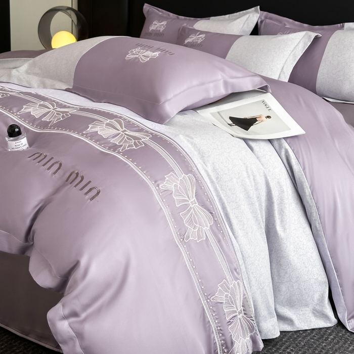 91家纺网 家纺一手货源 找家纺 苏美 2025新款全棉肌理纹绣花四件套-雅菲系列 雅菲-紫