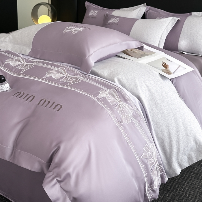 91家纺网 家纺一手货源 找家纺 苏美 2025新款全棉肌理纹绣花四件套-雅菲系列 雅菲-紫