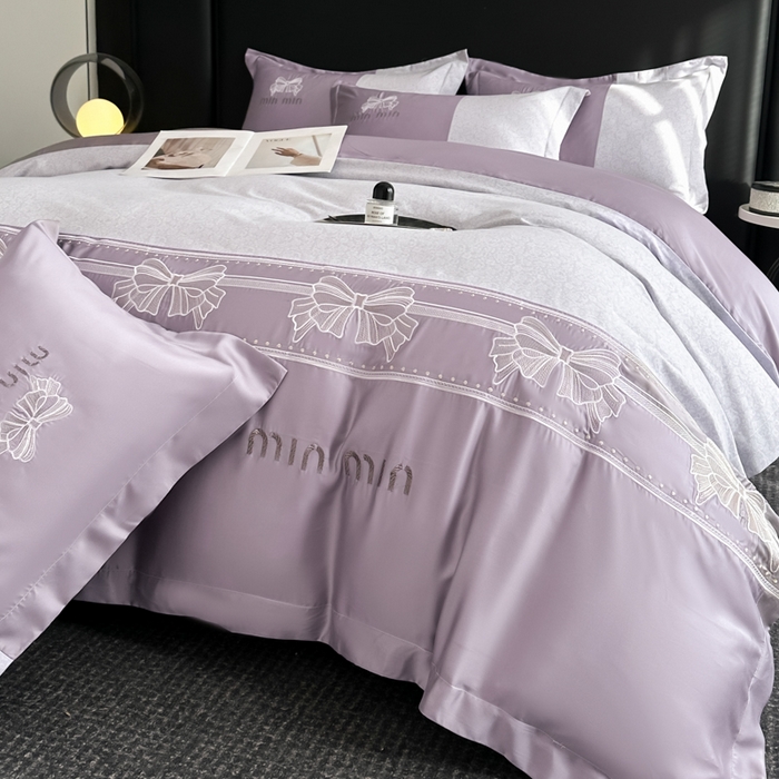 91家纺网 家纺一手货源 找家纺 苏美 2025新款全棉肌理纹绣花四件套-雅菲系列 雅菲-紫