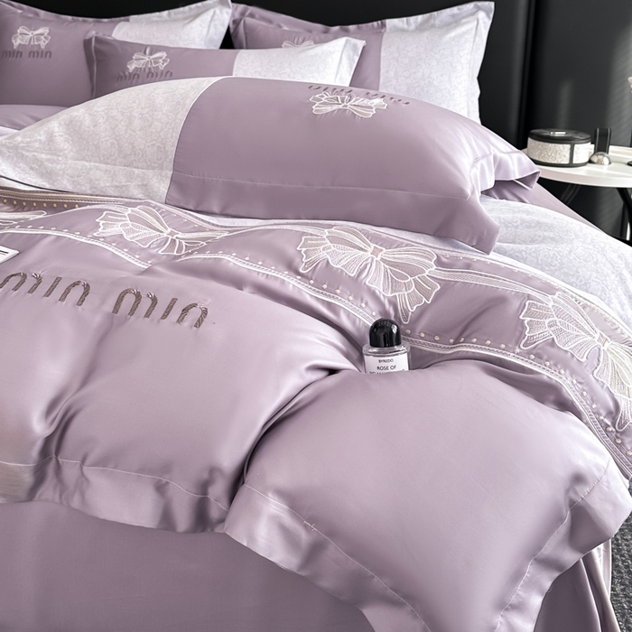 91家纺网 家纺一手货源 找家纺 苏美 2025新款全棉肌理纹绣花四件套-雅菲系列 雅菲-紫