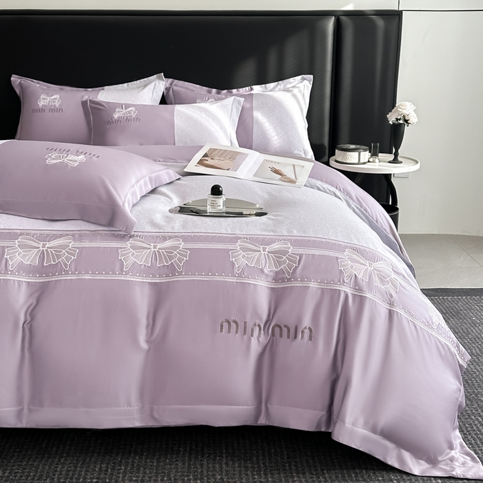 91家纺网 家纺一手货源 找家纺 苏美 2025新款全棉肌理纹绣花四件套-雅菲系列 雅菲-紫