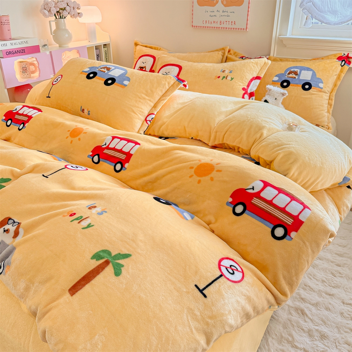 91家纺网 家纺一手货源 找家纺 名兮家居 2025秋冬新款加厚高克重牛奶绒单被套 汽车派对