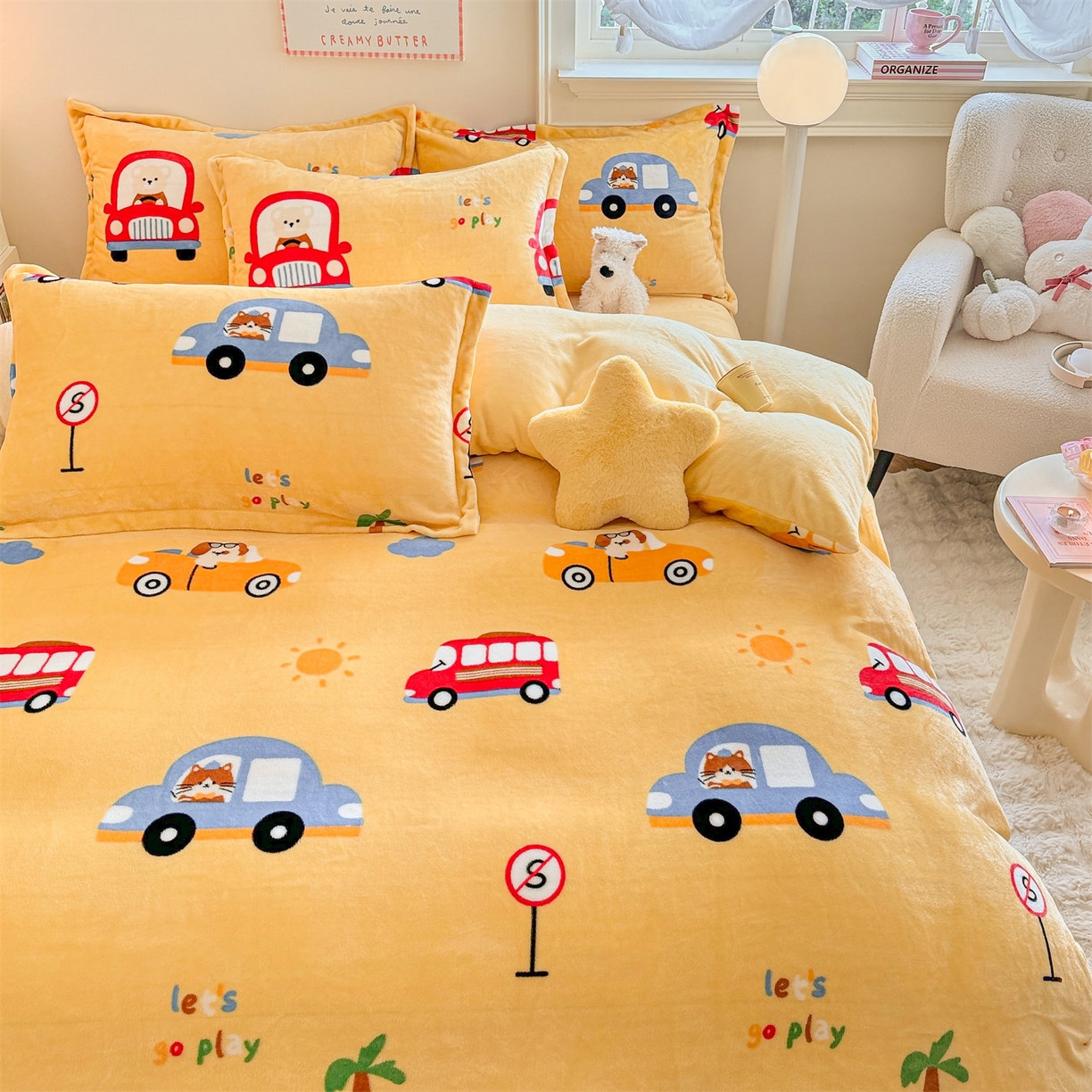 91家纺网 家纺一手货源 找家纺 名兮家居 2025秋冬新款加厚高克重牛奶绒单被套 汽车派对