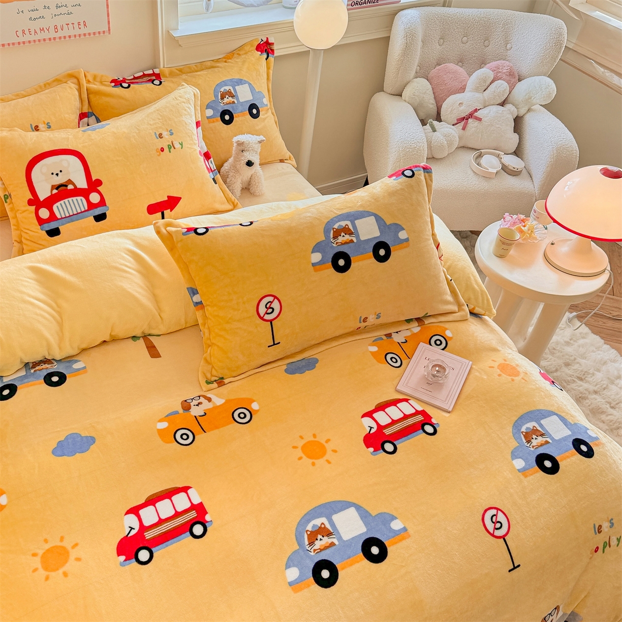 91家纺网 家纺一手货源 找家纺 名兮家居 2025秋冬新款加厚高克重牛奶绒单被套 汽车派对