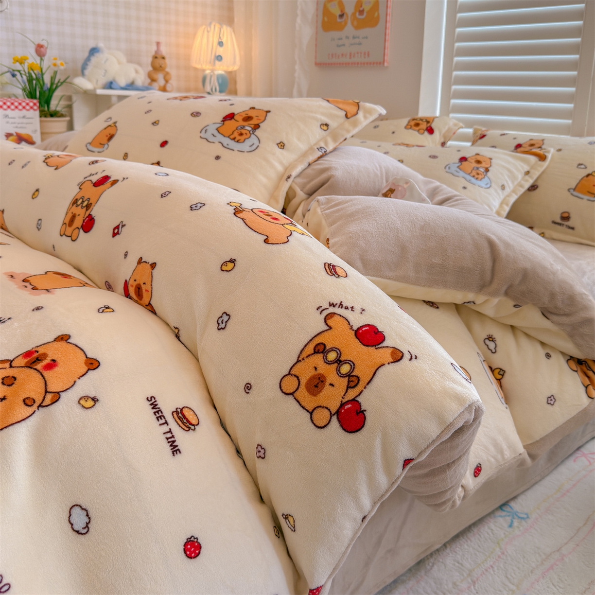 91家纺网 家纺一手货源 找家纺 名兮家居 2025秋冬新款加厚高克重牛奶绒单被套 贪吃巴拉