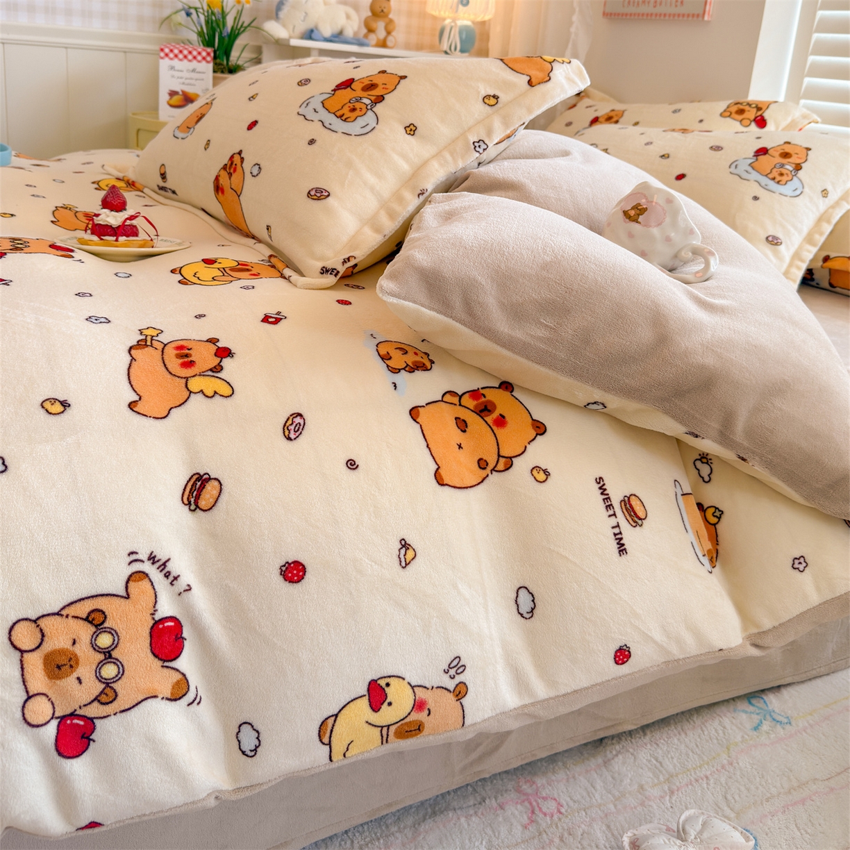 91家纺网 家纺一手货源 找家纺 名兮家居 2025秋冬新款加厚高克重牛奶绒单被套 贪吃巴拉