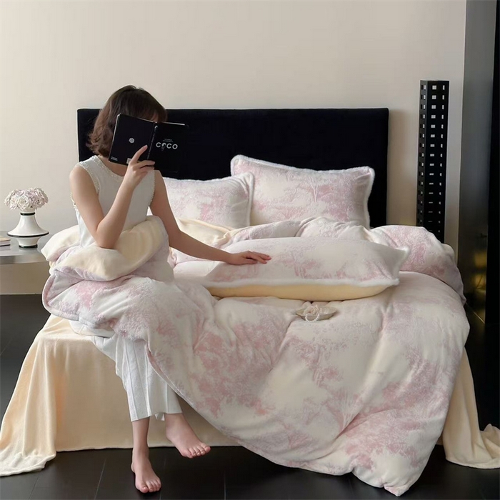 梦享生活家居 2025新款轻奢牛奶绒四件套系列 莫奈粉