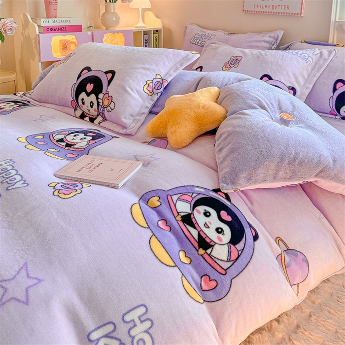 91家纺网 家纺一手货源 找家纺 名兮家居 2025秋冬新款加厚高克重牛奶绒单被套 淘气喵