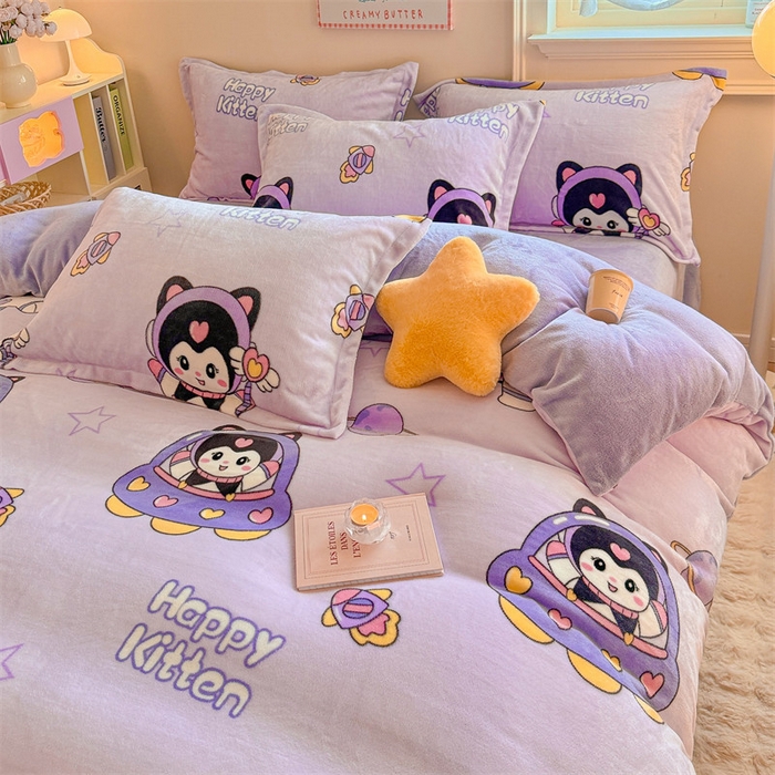 91家纺网 家纺一手货源 找家纺 名兮家居 2025秋冬新款加厚高克重牛奶绒单被套 淘气喵