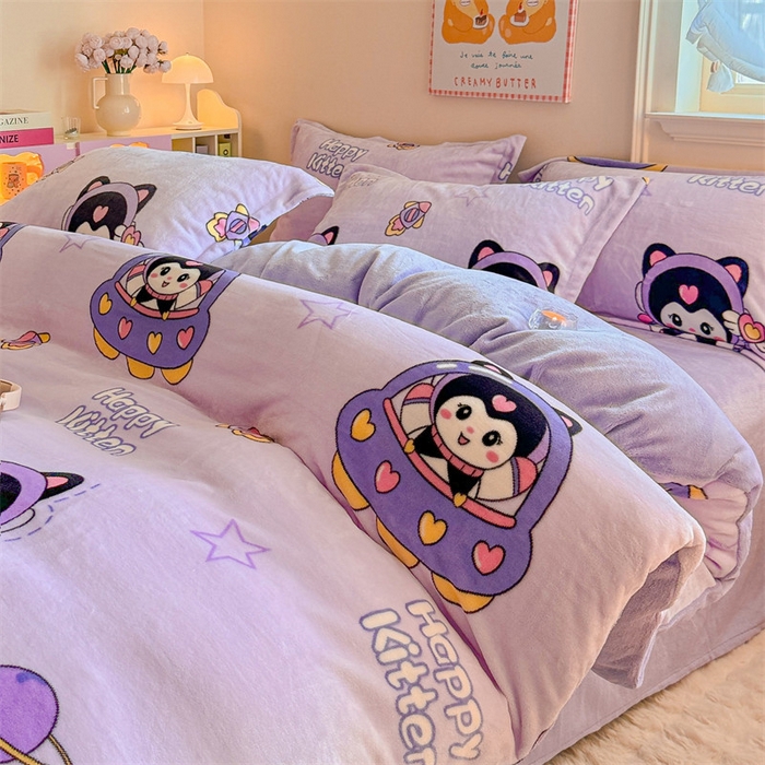 91家纺网 家纺一手货源 找家纺 名兮家居 2025秋冬新款加厚高克重牛奶绒单被套 淘气喵