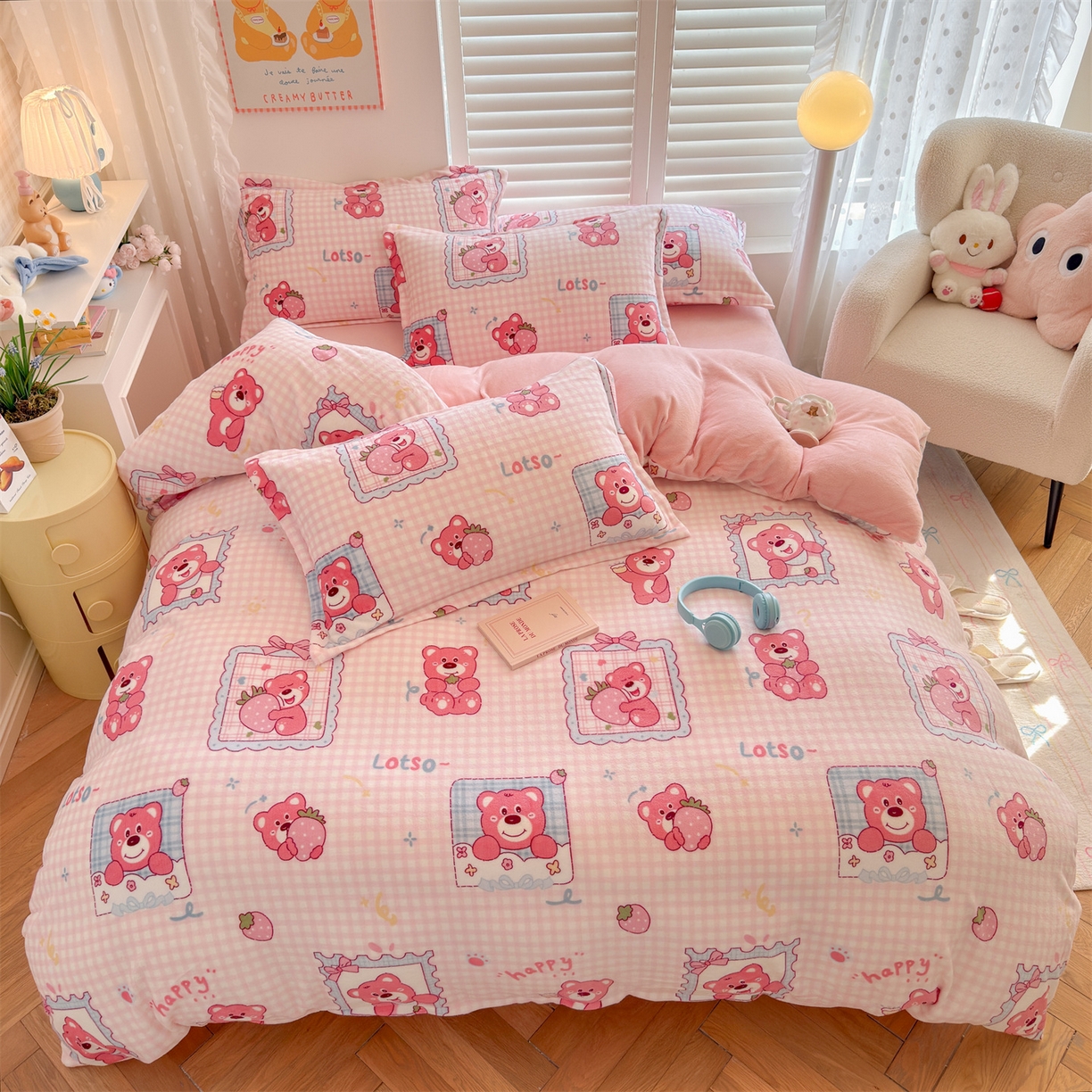 名兮家居 2025秋冬新款加厚高克重牛奶绒单被套 甜蜜熊仔