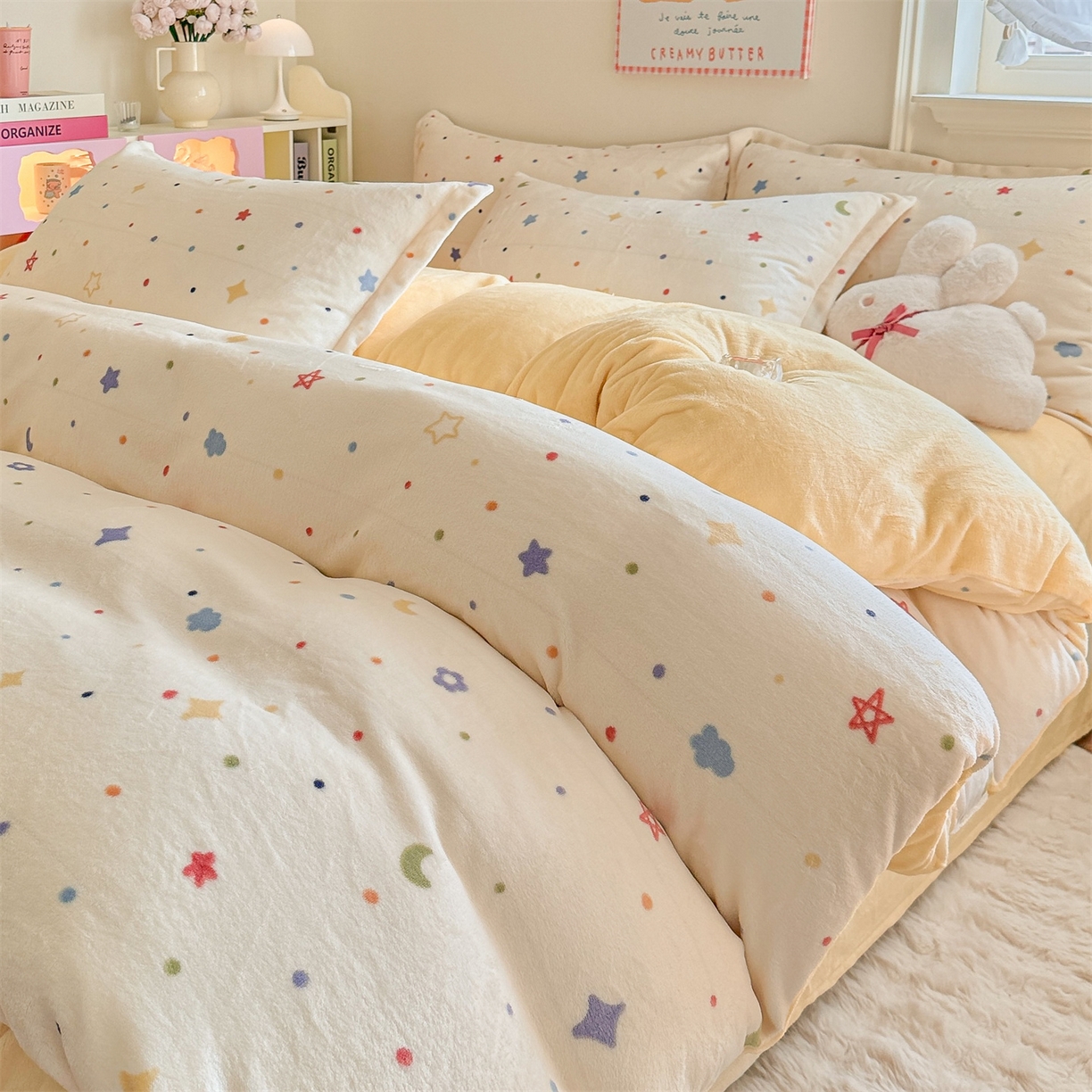 91家纺网 家纺一手货源 找家纺 名兮家居 2025秋冬新款加厚高克重牛奶绒单被套 童话星空