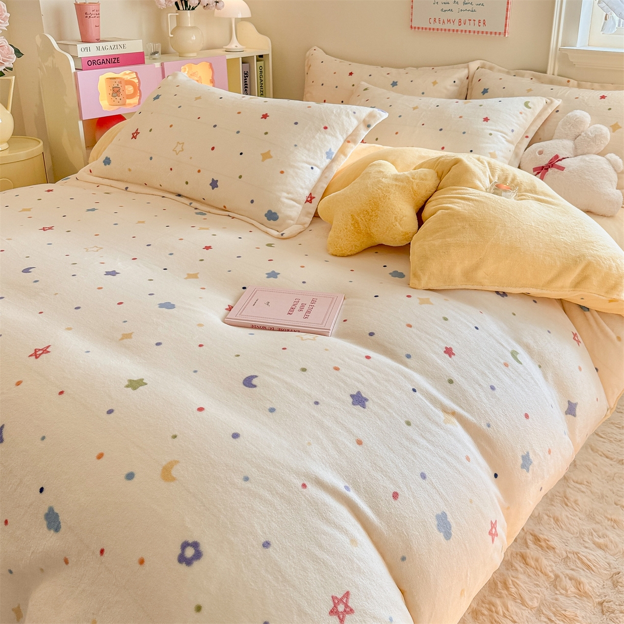 91家纺网 家纺一手货源 找家纺 名兮家居 2025秋冬新款加厚高克重牛奶绒单被套 童话星空