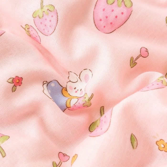 91家纺网 家纺一手货源 找家纺 嗨生活 2025年新款全棉纯棉双层纱豆豆被儿童被春秋被冬被幼儿园被子 草莓兔兔