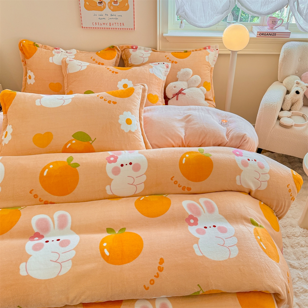 91家纺网 家纺一手货源 找家纺 名兮家居 2025秋冬新款加厚高克重牛奶绒单被套 兔兔派对