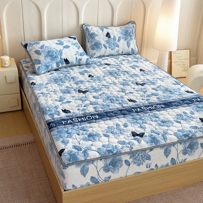 91家纺网 家纺一手货源 找家纺 情煊家纺 2025新款保暖牛奶绒夹棉床笠-床笠款 蝶恋