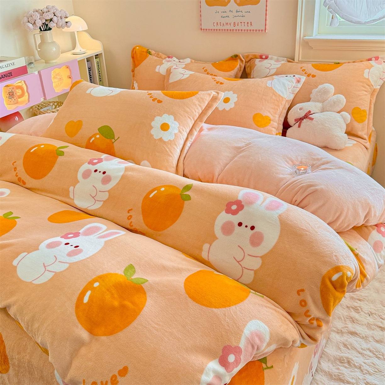 91家纺网 家纺一手货源 找家纺 名兮家居 2025秋冬新款加厚高克重牛奶绒单被套 兔兔派对