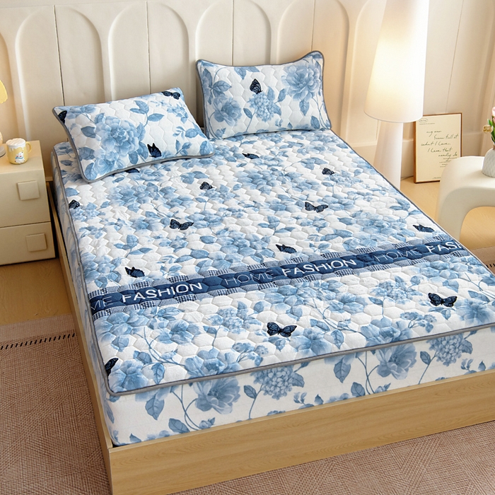 91家纺网 家纺一手货源 找家纺 情煊家纺 2025新款保暖牛奶绒夹棉床笠-床笠款 蝶恋