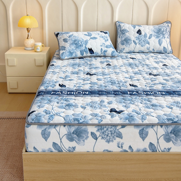 91家纺网 家纺一手货源 找家纺 情煊家纺 2025新款保暖牛奶绒夹棉床笠-床笠款 蝶恋