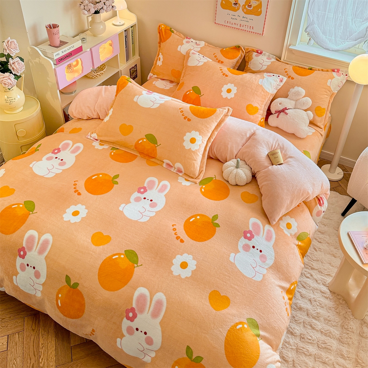 91家纺网 家纺一手货源 找家纺 名兮家居 2025秋冬新款加厚高克重牛奶绒单被套 兔兔派对