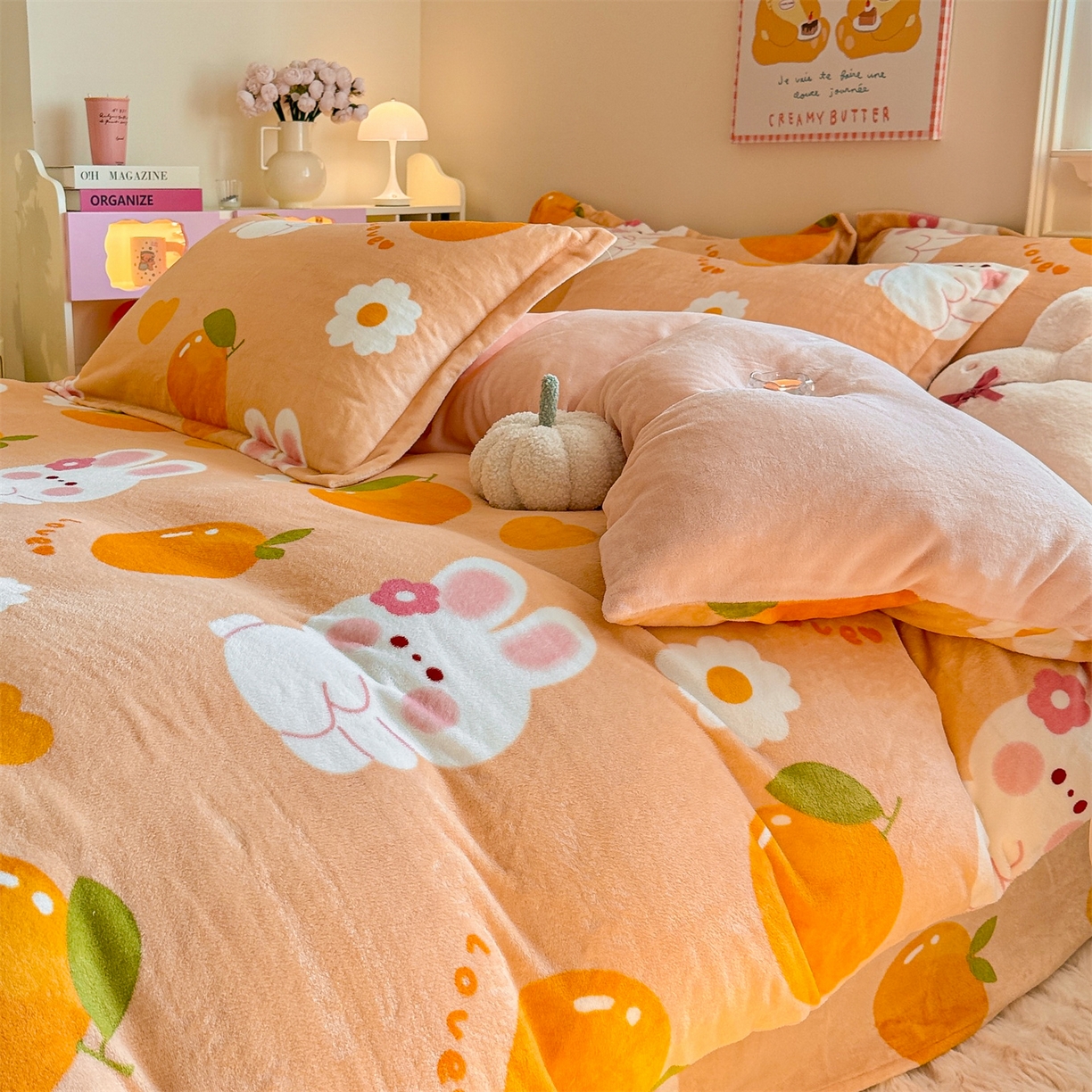 91家纺网 家纺一手货源 找家纺 名兮家居 2025秋冬新款加厚高克重牛奶绒单被套 兔兔派对