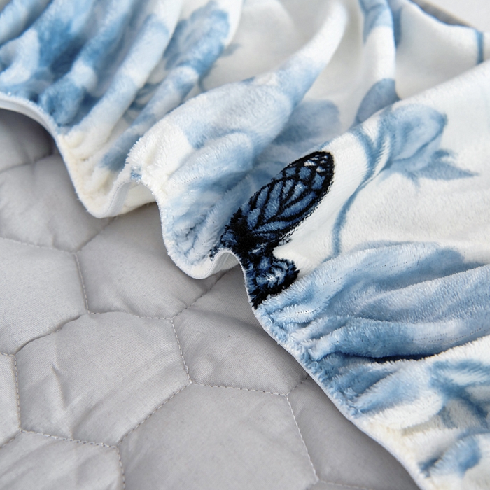 91家纺网 家纺一手货源 找家纺 情煊家纺 2025新款保暖牛奶绒夹棉床笠-床笠款 蝶恋