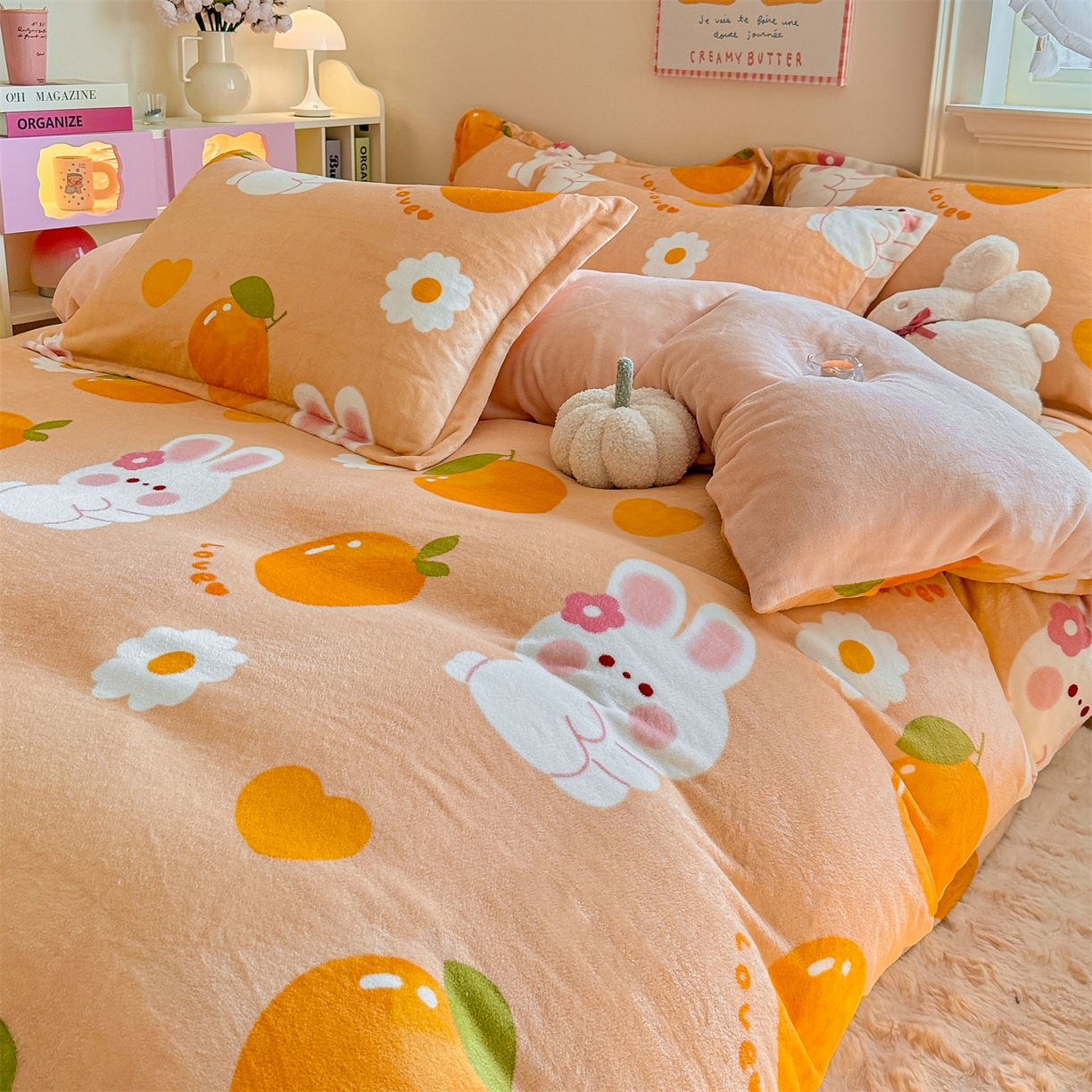 91家纺网 家纺一手货源 找家纺 名兮家居 2025秋冬新款加厚高克重牛奶绒单被套 兔兔派对