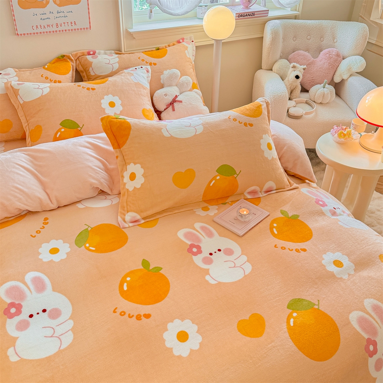 91家纺网 家纺一手货源 找家纺 名兮家居 2025秋冬新款加厚高克重牛奶绒单被套 兔兔派对