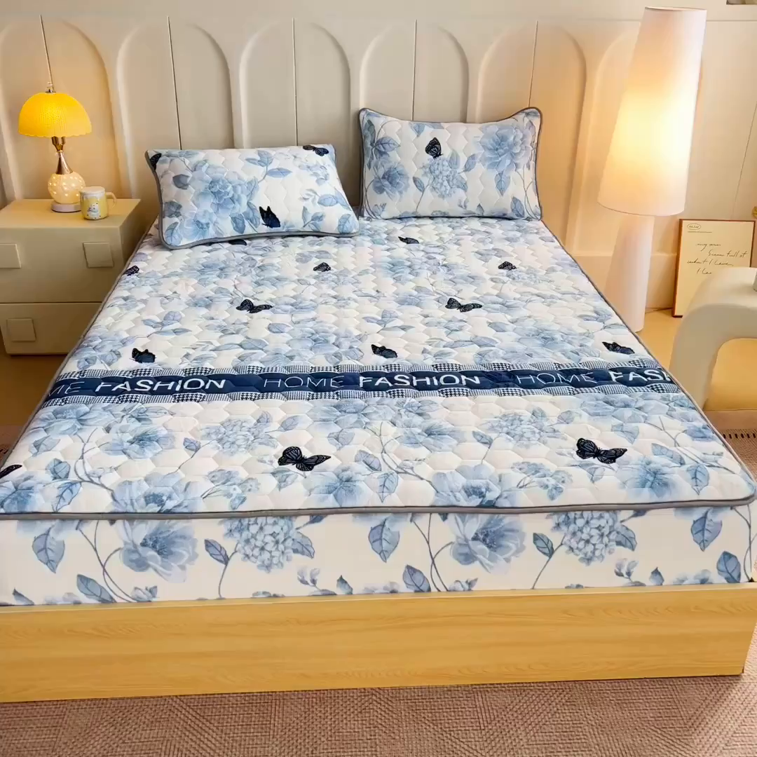 91家纺网 家纺一手货源 找家纺 情煊家纺 2025新款保暖牛奶绒夹棉床笠-床笠款 蝶恋