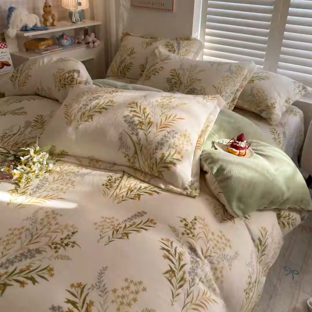 91家纺网 家纺一手货源 找家纺 名兮家居 2025秋冬新款加厚高克重牛奶绒单被套 仙草