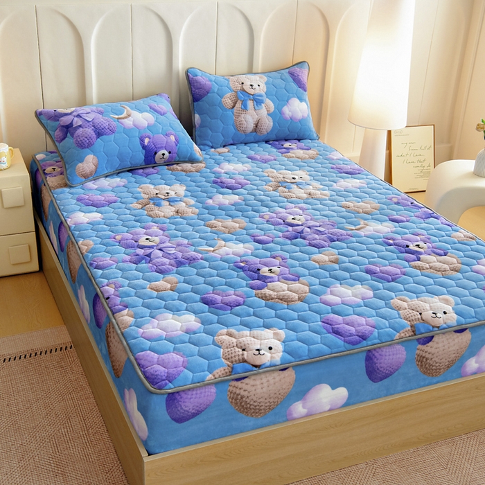 91家纺网 家纺一手货源 找家纺 情煊家纺 2025新款保暖牛奶绒夹棉床笠-床笠款 童趣